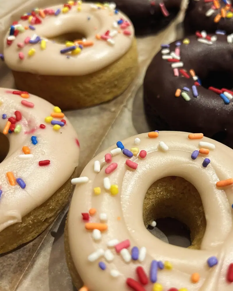 Iced donuts with sprinkles